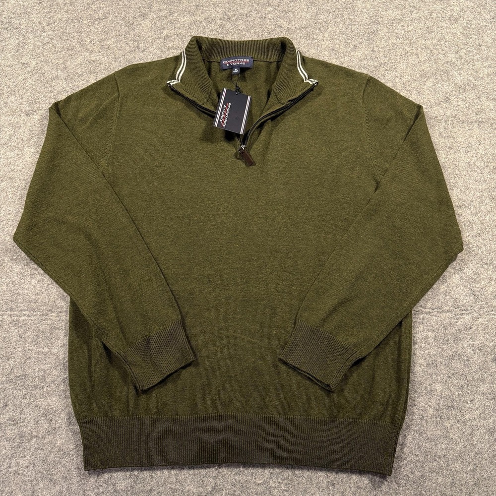 Roundtree & Yorke Sweater Mens Medium Olive Green 1/4 Zip Mock Neck Pullover